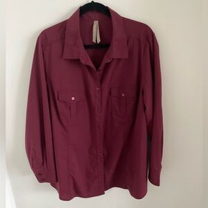 Penningtons Women’s Long Sleeve Shirt Top Wine Color Cotton Blend Size 2X EUC